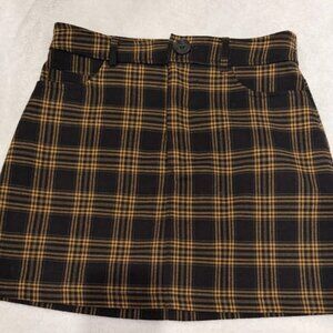 Plaid Mini Skirt Dark Academia Preppy Grunge Schoolgirl Black Yellow Size M